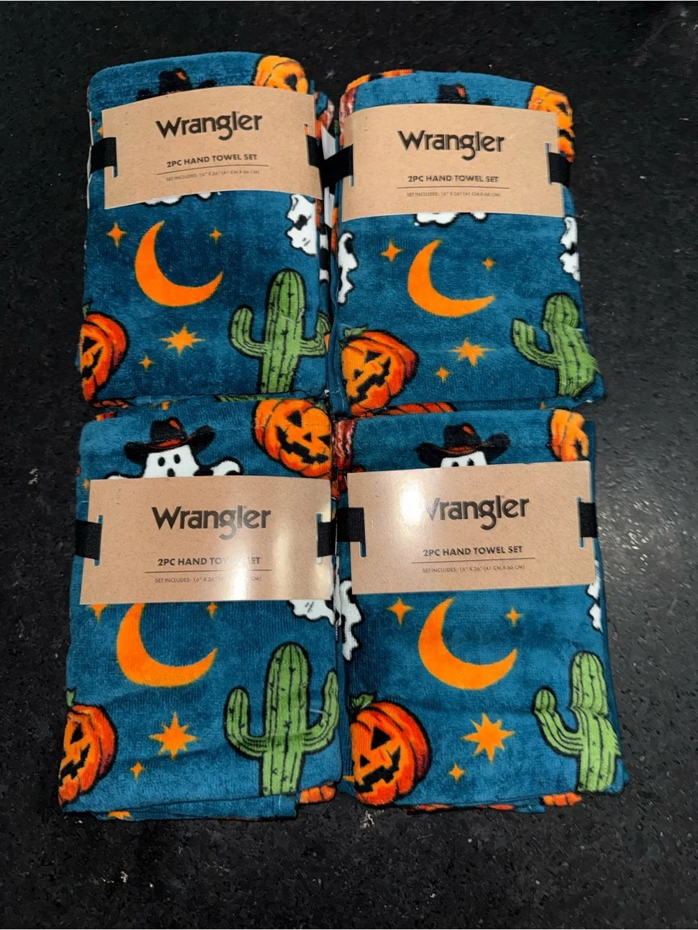 NEW WRANGLER 2 HAND TOWEL RICH NAVY BLUE HALLOWEEN WESTERN GHOST CACTUS THEME